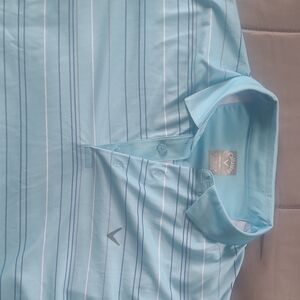 Callaway Men’s Light Blue Polo with Navy and White Stripes